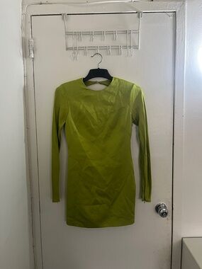 Mango Fitted Long-Sleeve Lime Green Sheath Dress